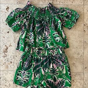 Marie Oliver Green and Pink Leaf Print Ensemble